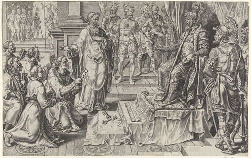 Onderwerping van zes Duitse steden by Dirck Volckertsz. Coornhert