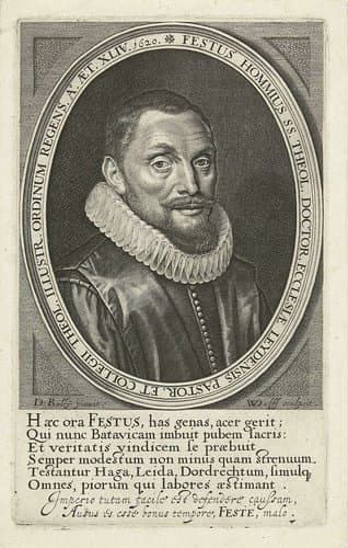 Portret van theoloog Festus Hommius op 44-jarige leeftijd by Willem Jacobsz Delff