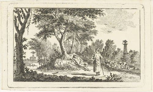 Landschap met herder en herderin by Abraham Delfos
