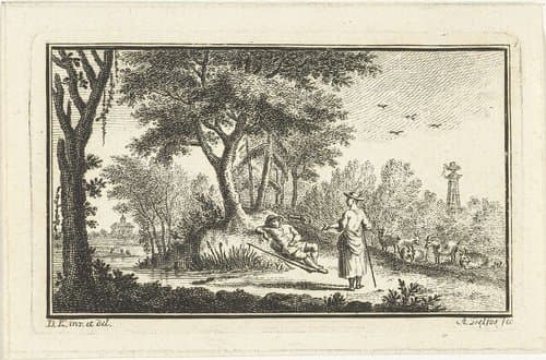 Landschap met herder en herderin by Abraham Delfos