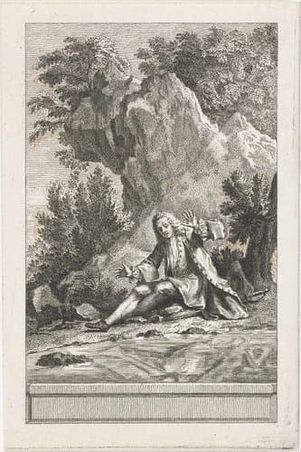 Man kijkt naar zijn spiegelbeeld in het water by Abraham Delfos