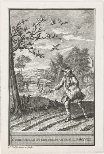 L'hirondelle et les petits oyseaux. Fable VIII by Abraham Delfos