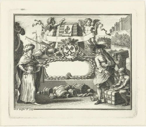 Allegorie op wolhandel in Leiden by Abraham Delfos