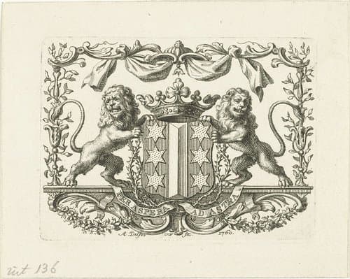 Wapen vastgehouden door twee leeuwen by Abraham Delfos