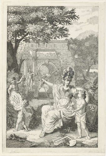 Allegorie met Minerva als patrones van de kunsten by Abraham Delfos