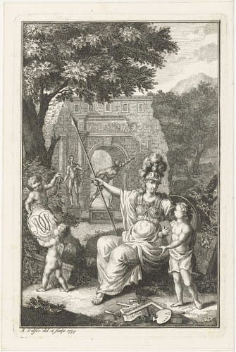 Allegorie met Minerva als patrones van de kunsten by Abraham Delfos