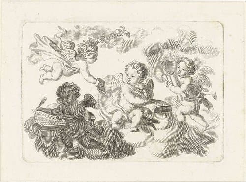 Allegorie op kunsten en wetenschappen met vier putti by Abraham Delfos