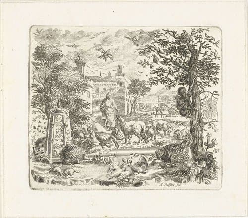 Tuin met man en dieren by Abraham Delfos