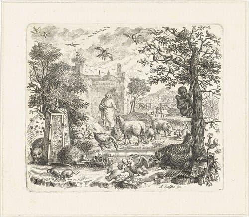 Tuin met man en dieren by Abraham Delfos