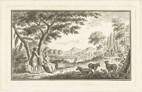 Landschap met herder en herderin by Abraham Delfos
