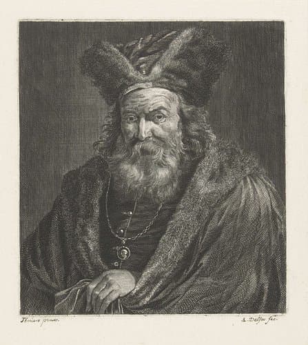 Man met baard en bontmuts by Abraham Delfos