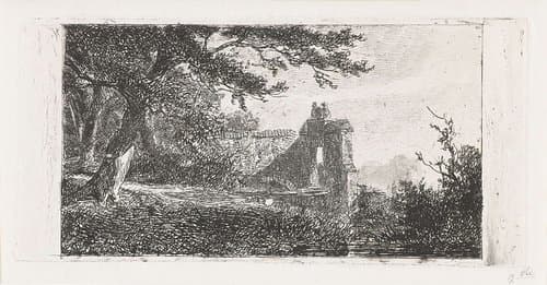 Landschap met poortgebouw by Jan Frederik van Deventer