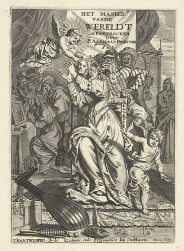 Titelprent voor: Het masker vande wereldt afgetrocken, Antwerpen by Antony van der Does