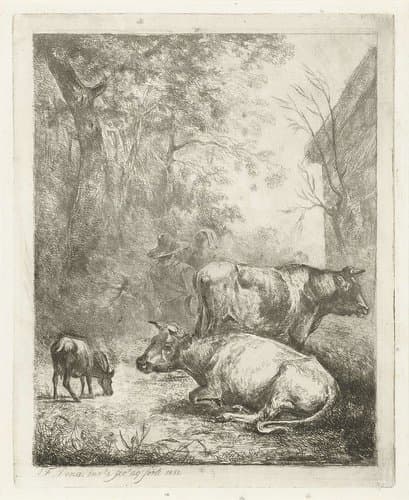 Boerenerf met twee koeien by Antonie Franciscus Dona