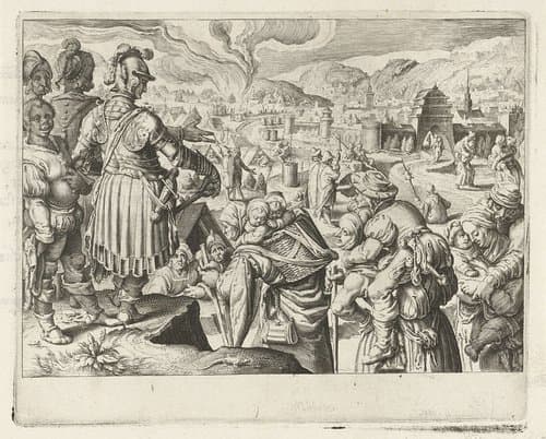 De vrouwen van Weinsberg dragen hun mannen op de rug de stad uit by Zacharias Dolendo