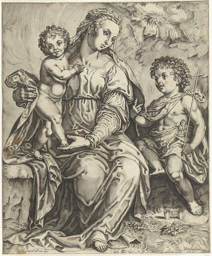 Maria met Christus en Johannes de Doper als kind by Bartholomeus Willemsz. Dolendo