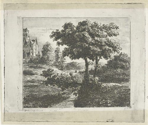 Landschap met kerk op een heuvel