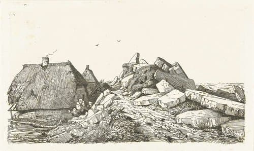 Gezicht op de Dreumelse dijk met kruiend ijs by Pierre Louis Dubourcq