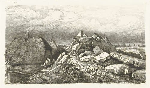Gezicht op de Dreumelse dijk met kruiend ijs by Pierre Louis Dubourcq
