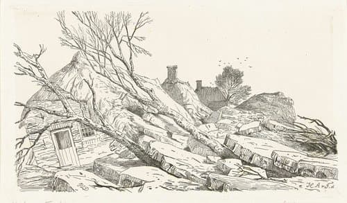 Gezicht op de dijk tussen Maren en Alem met kruiend ijs by Pierre Louis Dubourcq