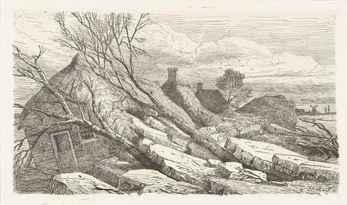Gezicht op de dijk tussen Maren en Alem met kruiend ijs by Pierre Louis Dubourcq