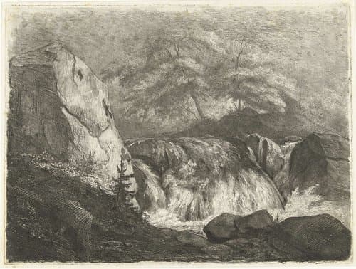 Rotslandschap met waterval by Pierre Louis Dubourcq