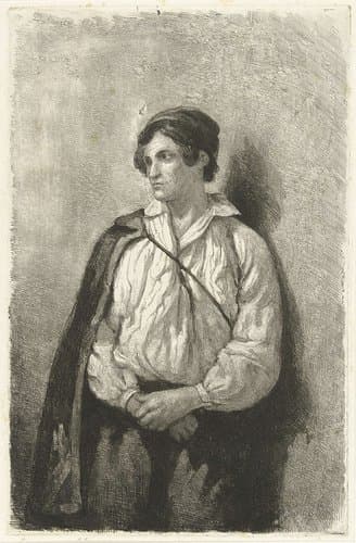 Portret van een onbekende jonge man met muts en cape by Pierre Louis Dubourcq