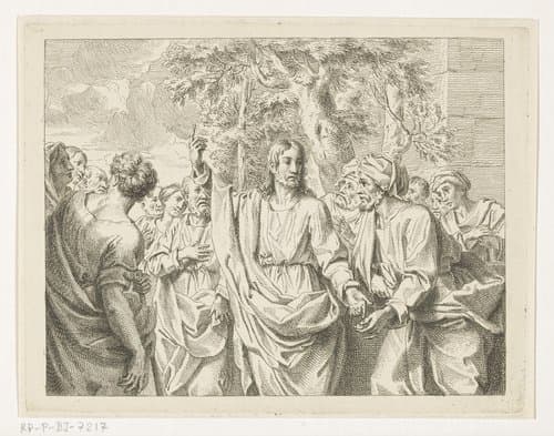 Christus predikt tussen het volk by Louis Fabritius Dubourg