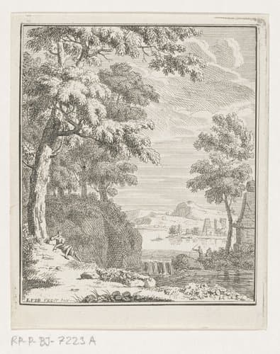 Arcadisch landschap met herder bij waterval by Louis Fabritius Dubourg
