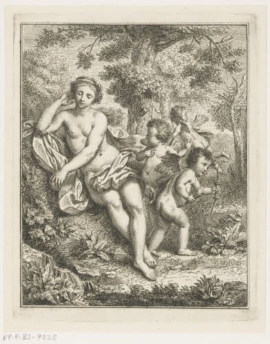 Venus, Amor en twee putti in een arcadisch landschap by Louis Fabritius Dubourg