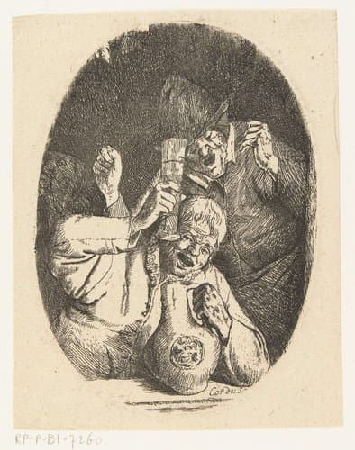Twee zingende boeren in een raam by Cornelis Dusart