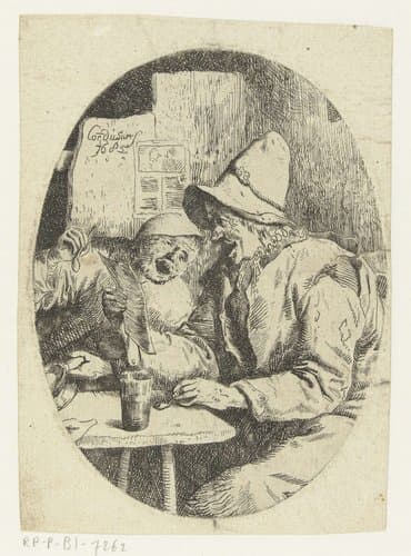 Twee zingende mannen in een herberg by Cornelis Dusart