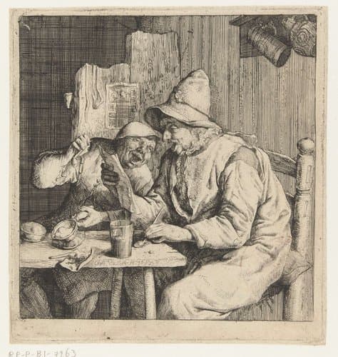 Twee zingende mannen in een herberg by Cornelis Dusart