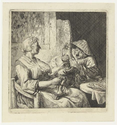 Twee drinkende vrouwen by Cornelis Dusart