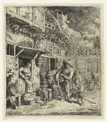 De lierspeler met het dansende hondje by Cornelis Dusart