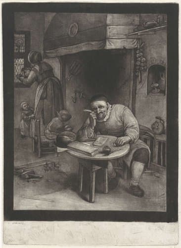Schrijvende boer by Cornelis Dusart