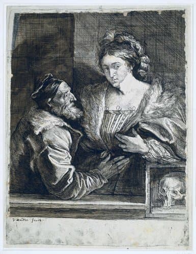 Portret van Titiaan en zijn maitresse by Anthony van Dyck