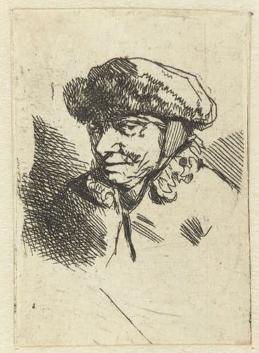Buste van een ouden man, muts met oorkleppen op
