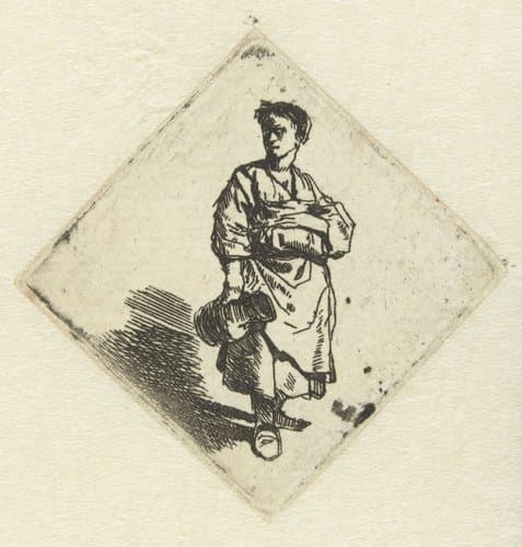Staande vrouw met kruik in rechterhand by Cornelis Pietersz. Bega