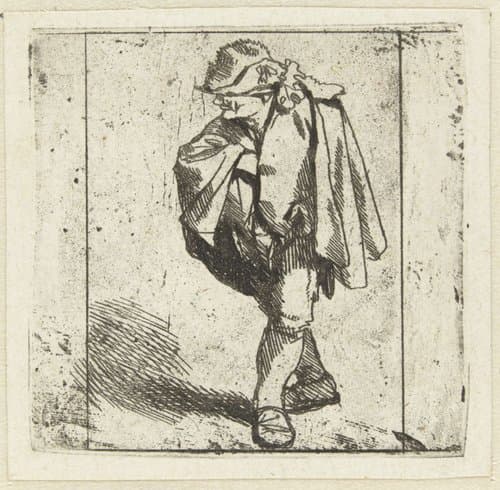Staande man met de rechterhand op de borst in zijn mantel gestoken by Cornelis Pietersz. Bega
