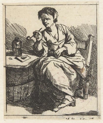 Jonge vrouw zittend met een pijp by Cornelis Pietersz. Bega