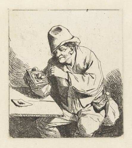 Zittende man steekt pijp aan by Cornelis Pietersz. Bega