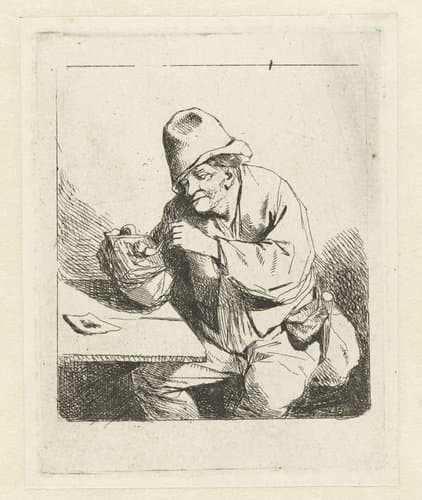 Zittende man steekt pijp aan by Cornelis Pietersz. Bega