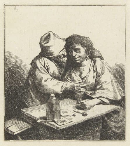 Boer een vrouw omhelzende by Cornelis Pietersz. Bega