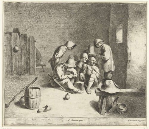 Boeren spelen kaart in een herberg by Cornelis Pietersz. Bega