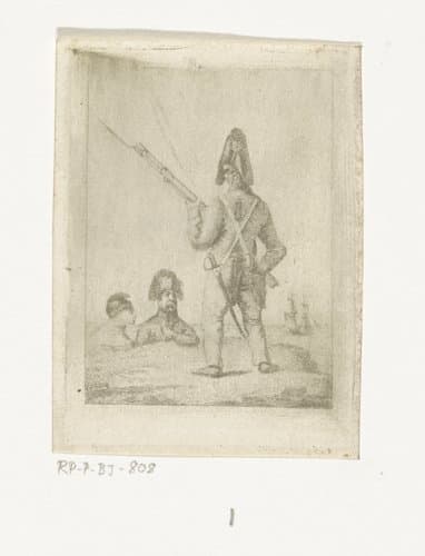 Studieblad met een soldaat aan het strand by Joannes Bemme