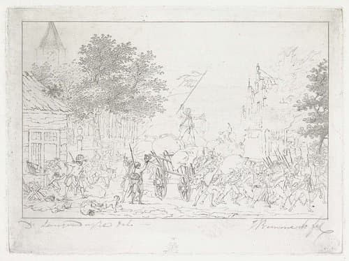 Inname en plundering van een stad door Franse troepen by Joannes Bemme