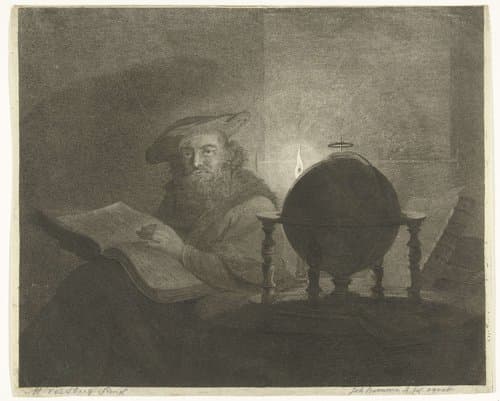 Een geleerde bij kaarslicht by Joannes Bemme