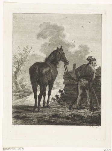 Pissende man met paard by Joannes Bemme