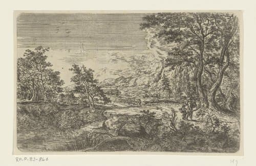 Landschap met man en jongetje by Bartholomäus Ignaz Weiss